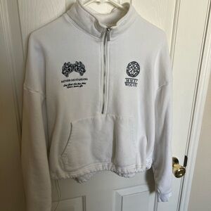 Darc Sport White Cowl Neck Half-Zip Sweater with Black Embroidered Logos